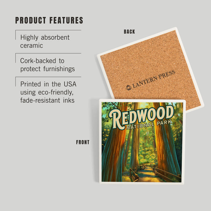 Redwood National Park, California, Oil Painting, Coasters Coasters Lantern Press 