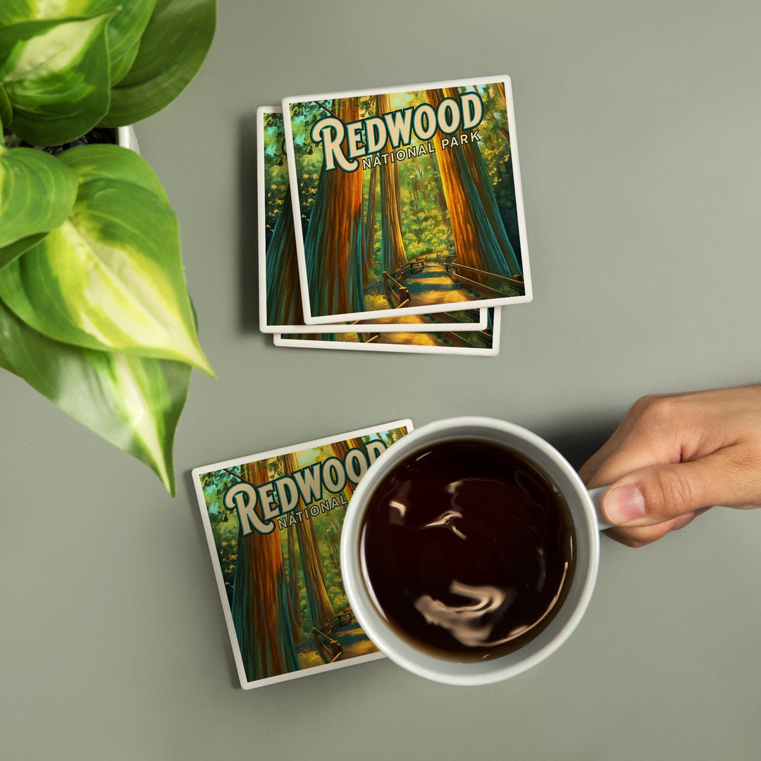 Redwood National Park, California, Oil Painting, Coasters Coasters Lantern Press 