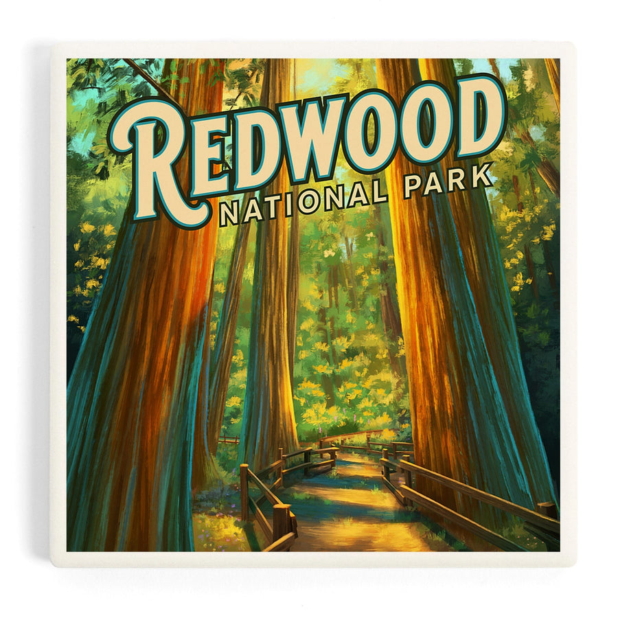 Redwood National Park, California, Oil Painting, Coasters Coasters Lantern Press 