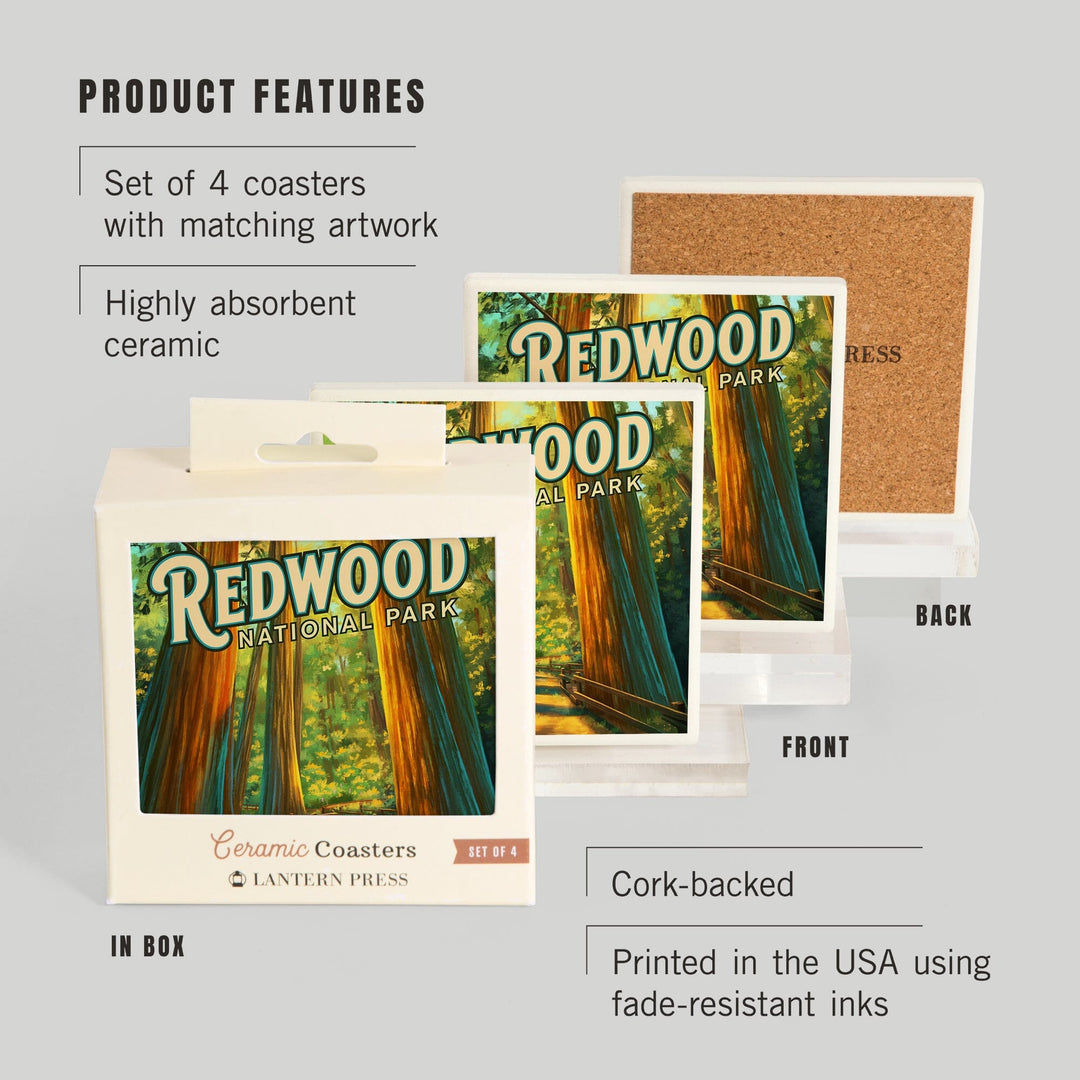 Redwood National Park, California, Oil Painting, Coasters Coasters Lantern Press 