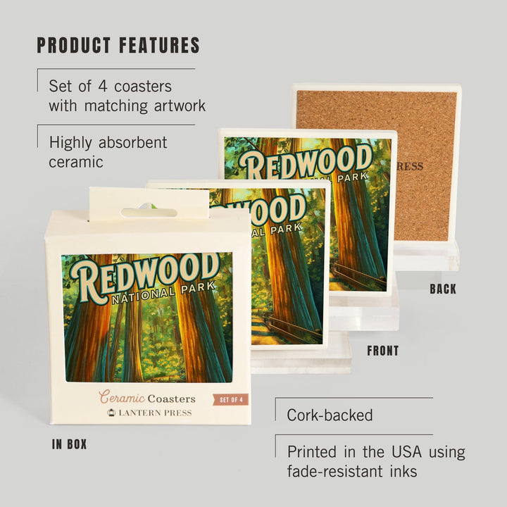 Redwood National Park, California, Oil Painting, Coasters Coasters Lantern Press 