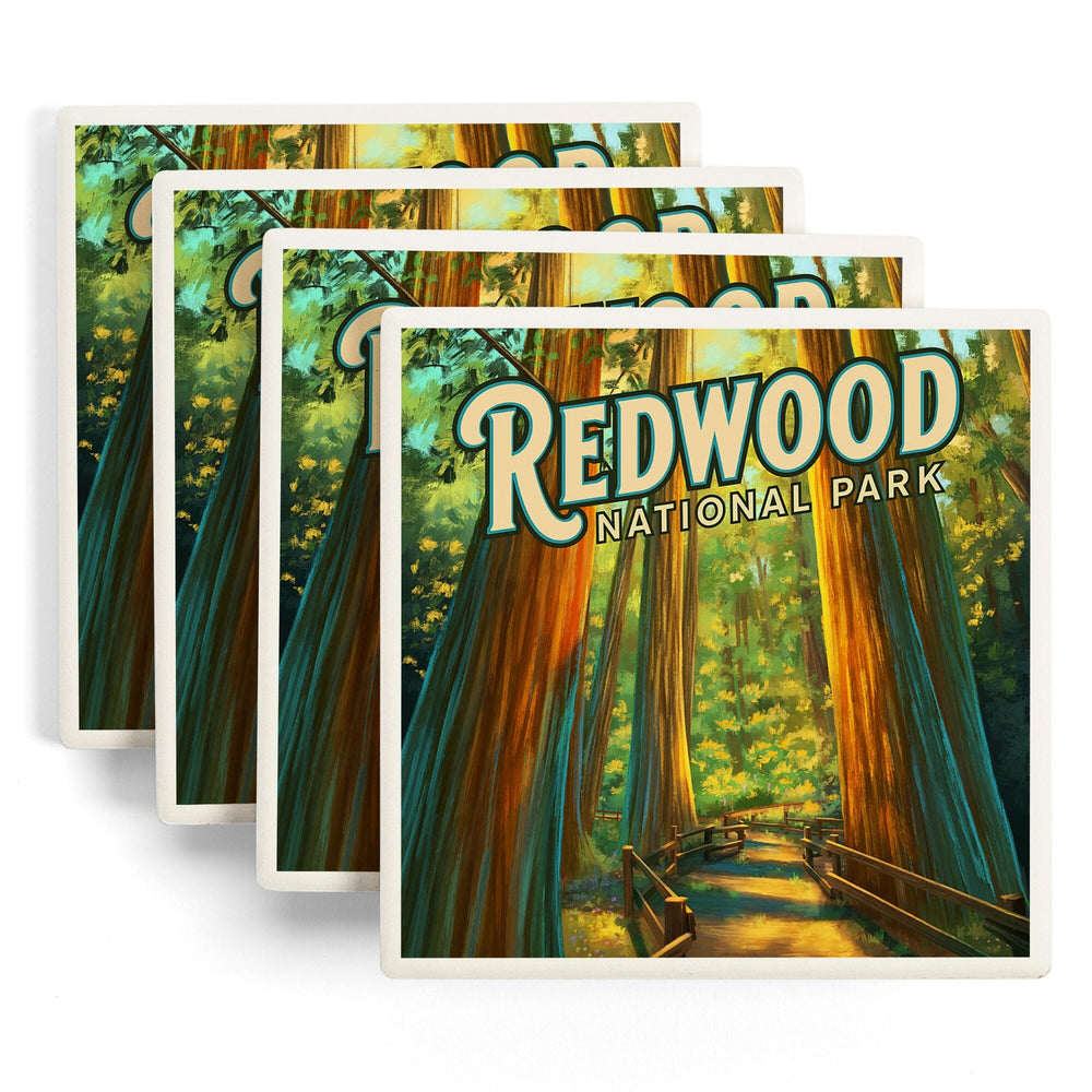 Redwood National Park, California, Oil Painting, Coasters Coasters Lantern Press 