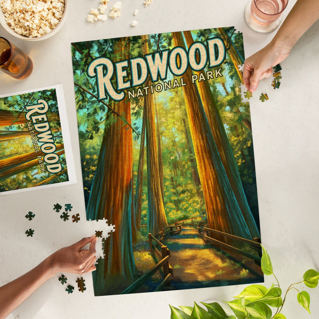 Redwood National Park, California, Oil Painting, Jigsaw Puzzle Puzzle Lantern Press 