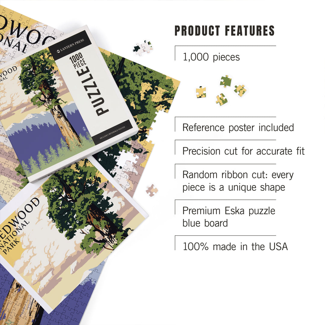 Redwood National Park, California, Towering Redwood, Jigsaw Puzzle Puzzle Lantern Press 