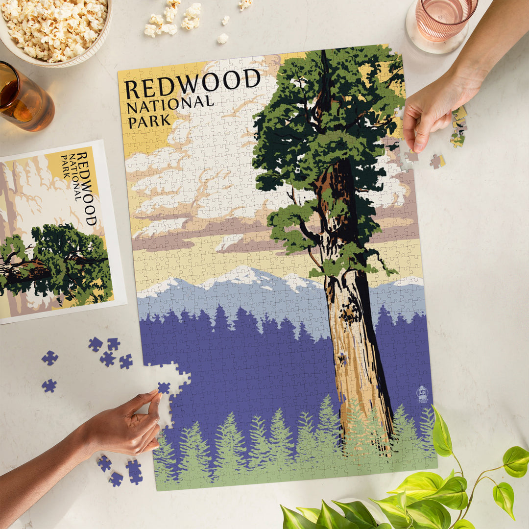 Redwood National Park, California, Towering Redwood, Jigsaw Puzzle Puzzle Lantern Press 