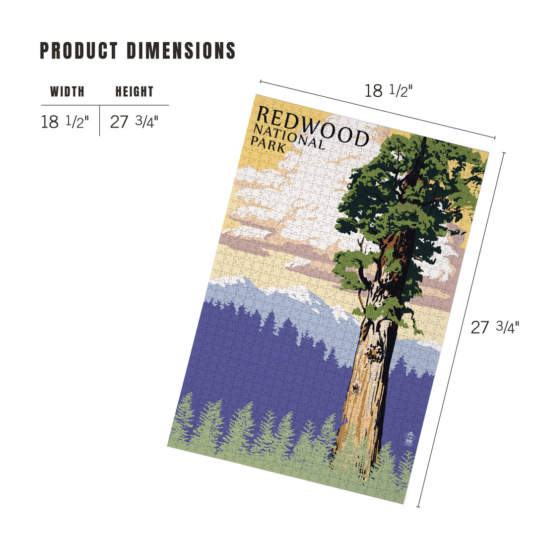 Redwood National Park, California, Towering Redwood, Jigsaw Puzzle Puzzle Lantern Press 