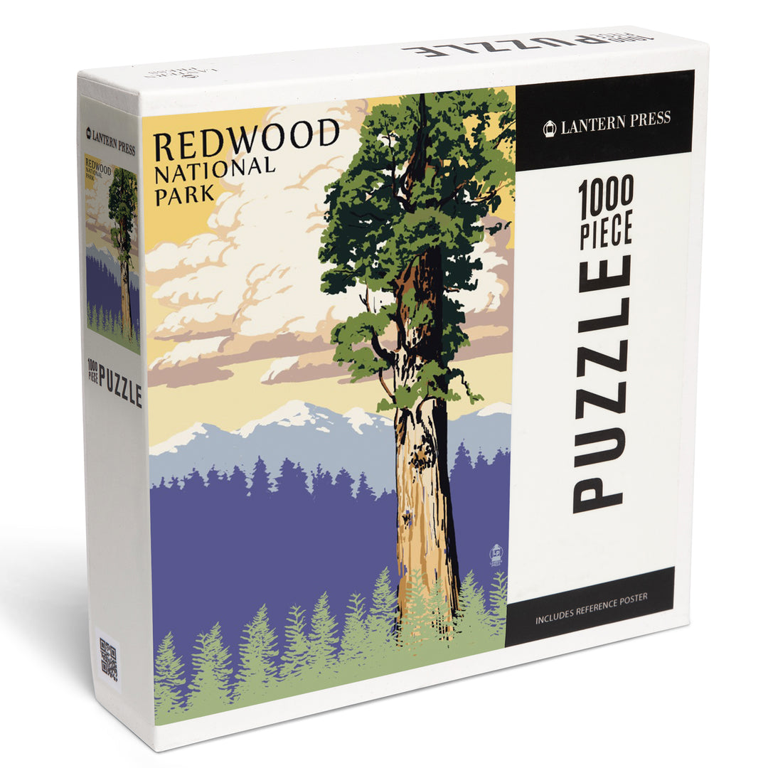 Redwood National Park, California, Towering Redwood, Jigsaw Puzzle Puzzle Lantern Press 