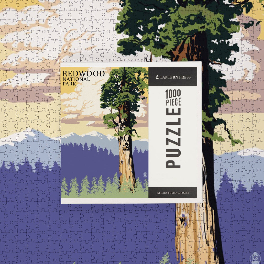 Redwood National Park, California, Towering Redwood, Jigsaw Puzzle Puzzle Lantern Press 