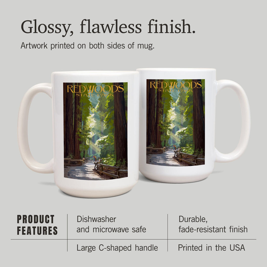 Redwoods Park, California, Pathway in Trees, Ceramic Mug Mugs Lantern Press 