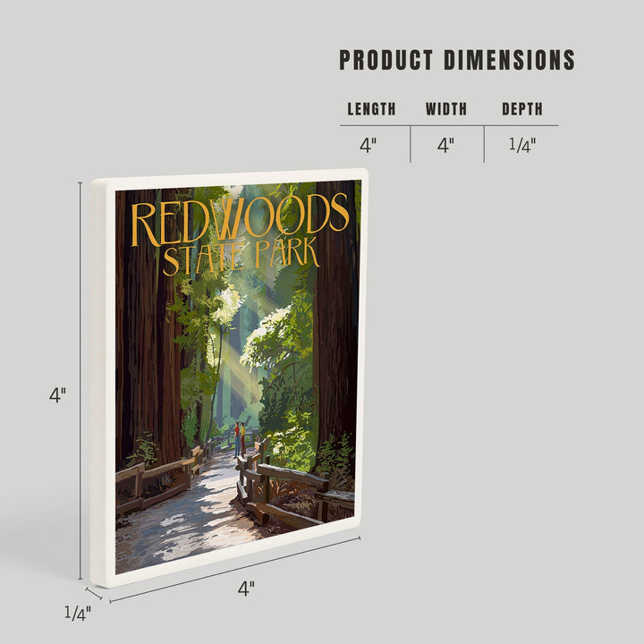 Redwoods Park, California, Pathway in Trees, Coasters Coasters Lantern Press 