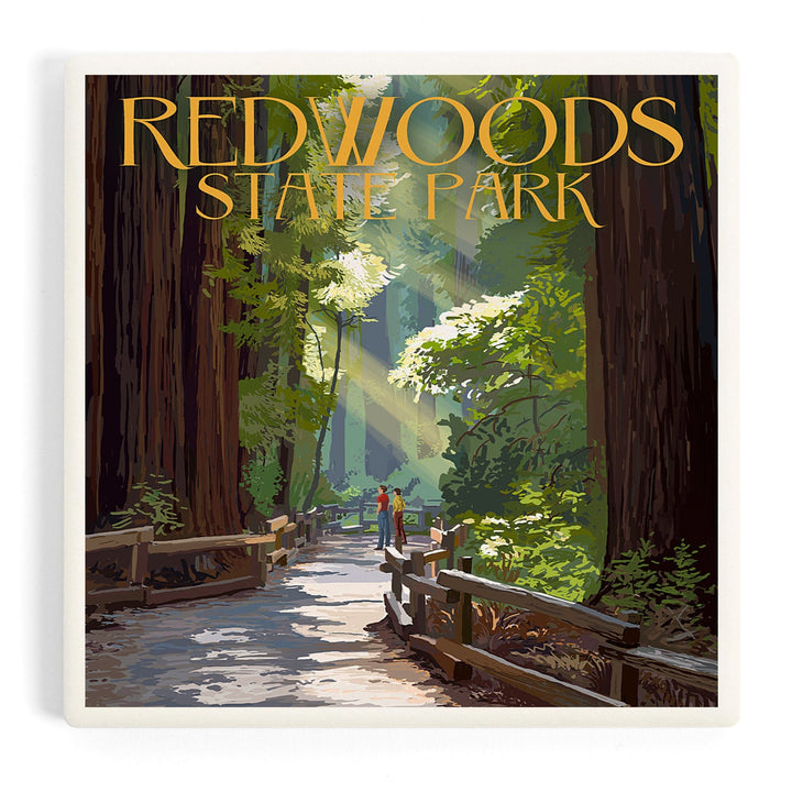 Redwoods Park, California, Pathway in Trees, Coasters Coasters Lantern Press 