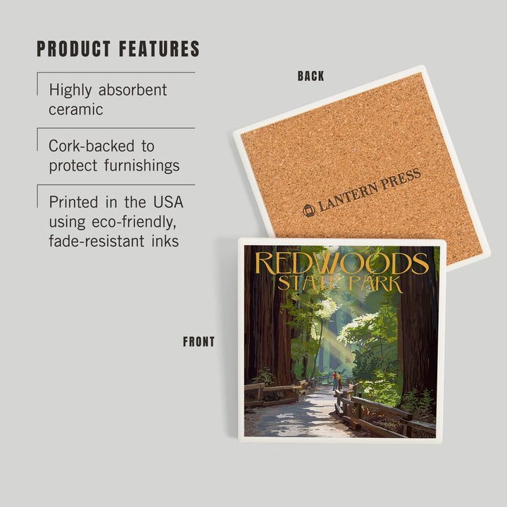 Redwoods Park, California, Pathway in Trees, Coasters Coasters Lantern Press 