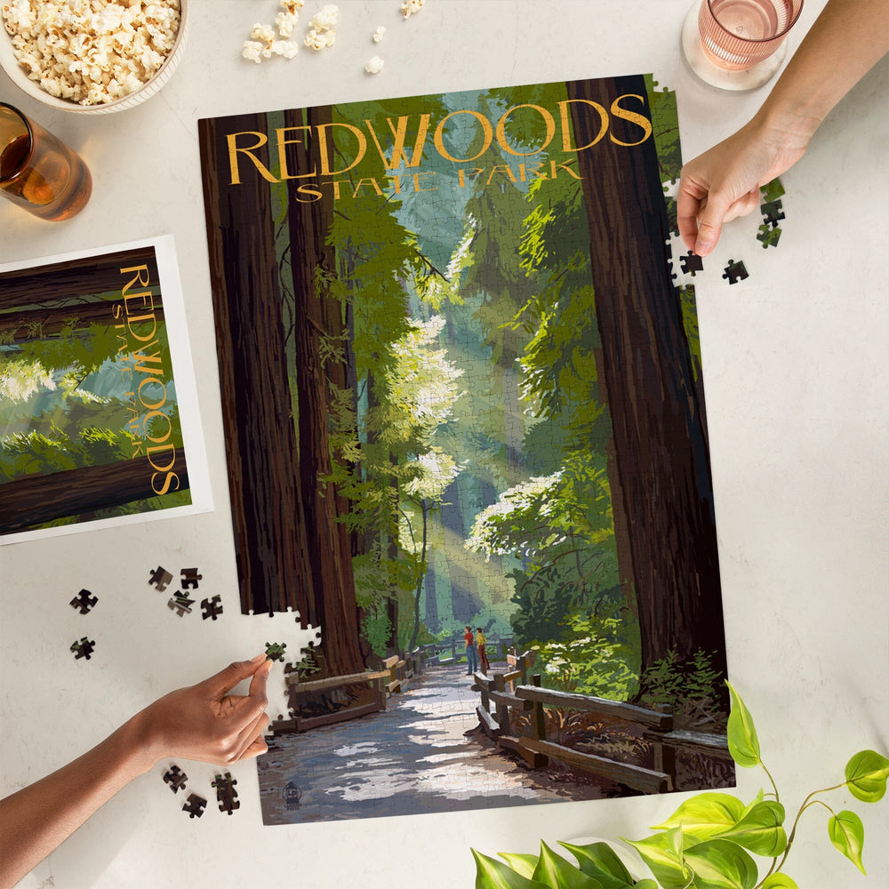 Redwoods Park, California, Pathway in Trees, Jigsaw Puzzle Puzzle Lantern Press 