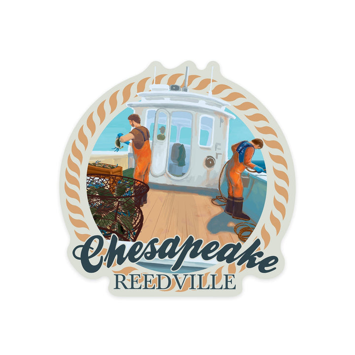 Reedville, Virginia, Crab Boat, Contour, Lantern Press Artwork, Vinyl Sticker Sticker Lantern Press 