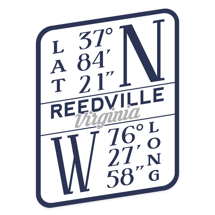 Reedville, Virginia, Latitude and Longitude (Blue), Contour, Vinyl Sticker Sticker Lantern Press 