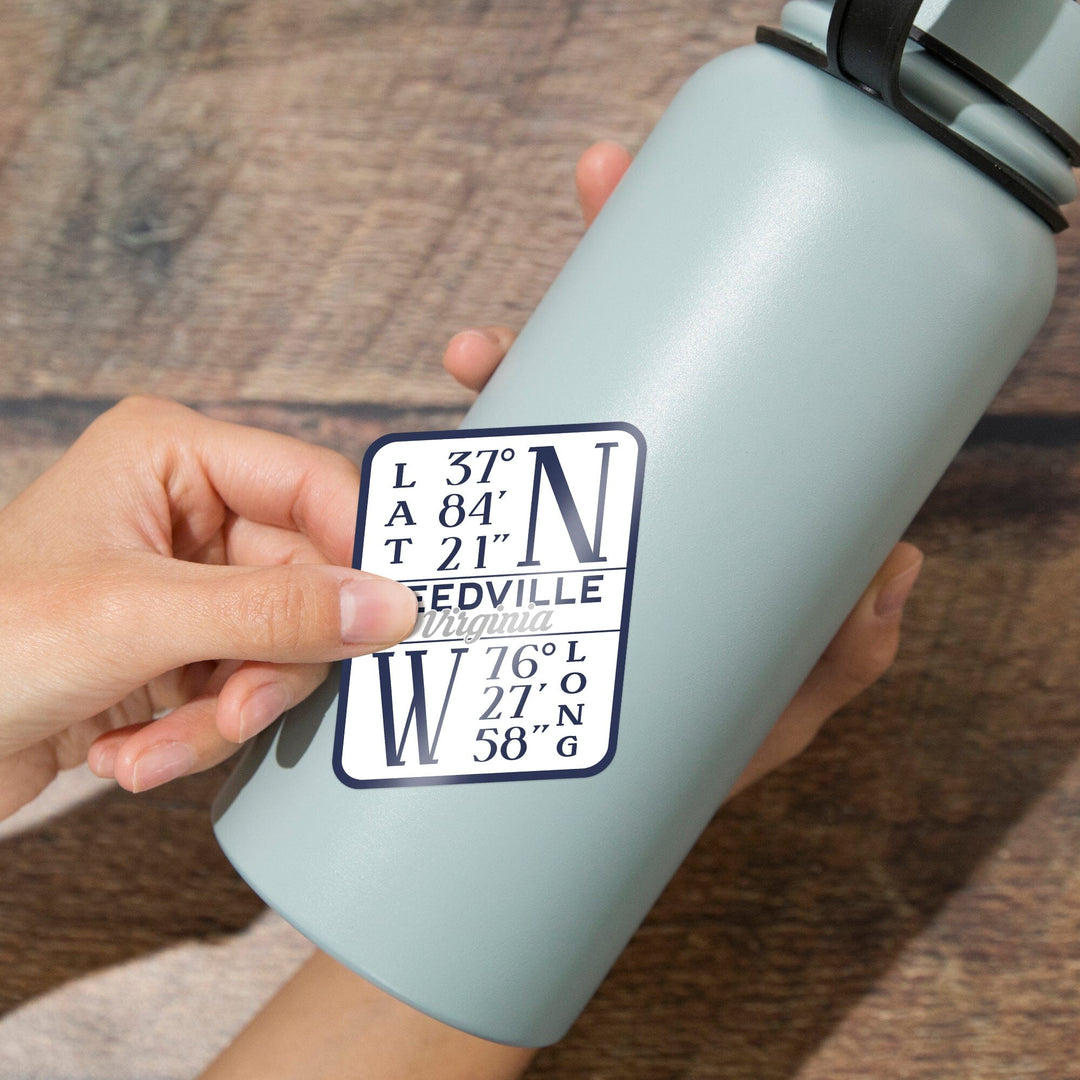 Reedville, Virginia, Latitude and Longitude (Blue), Contour, Vinyl Sticker Sticker Lantern Press 