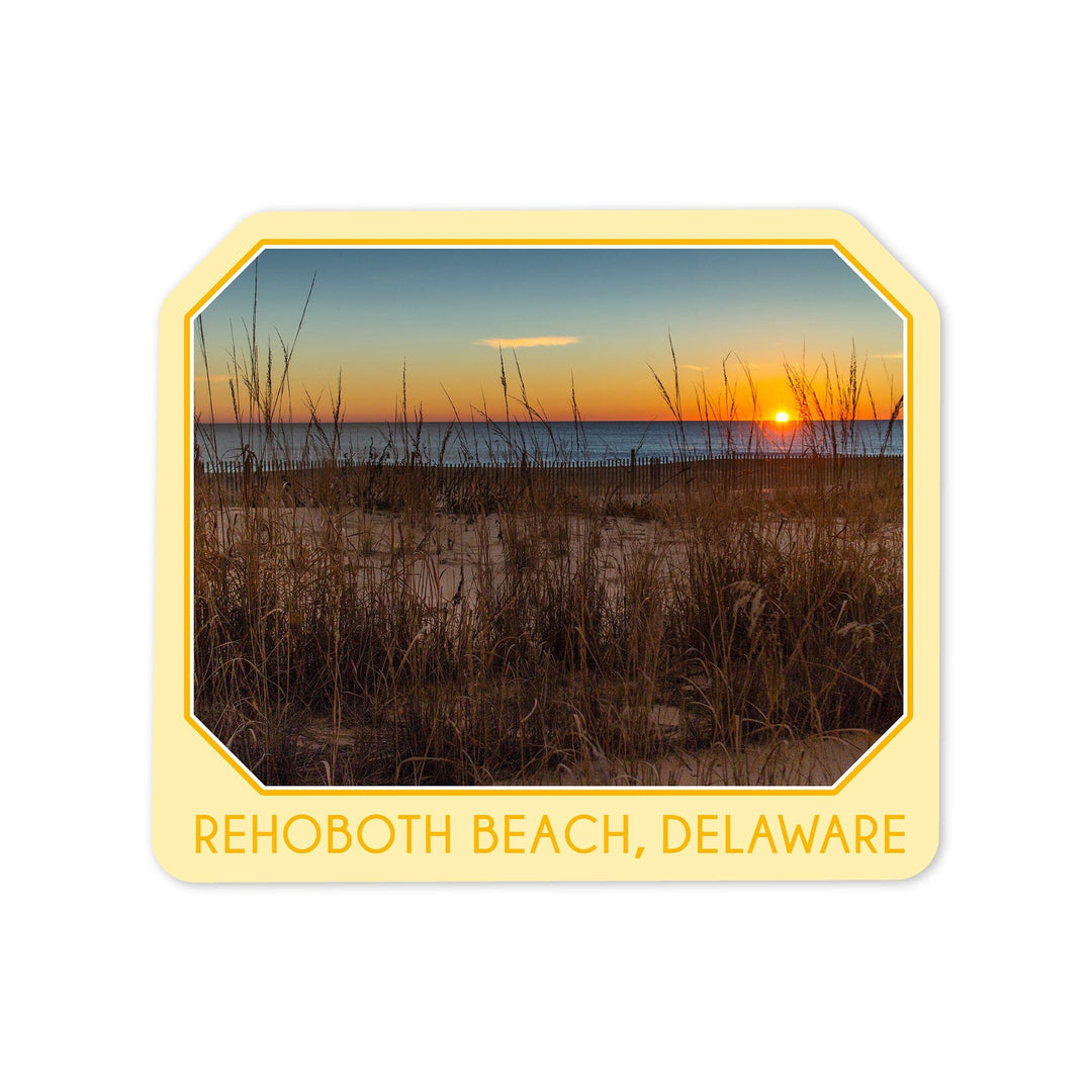 Rehoboth Beach, Delaware, Beach and Sunrise, Contour, Vinyl Sticker Sticker Lantern Press 