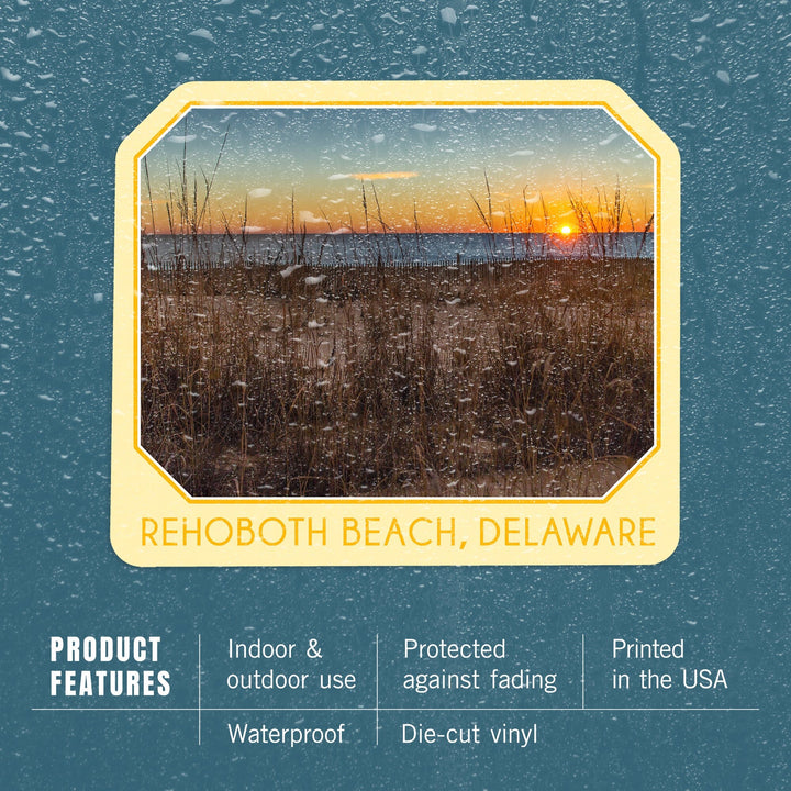 Rehoboth Beach, Delaware, Beach and Sunrise, Contour, Vinyl Sticker Sticker Lantern Press 