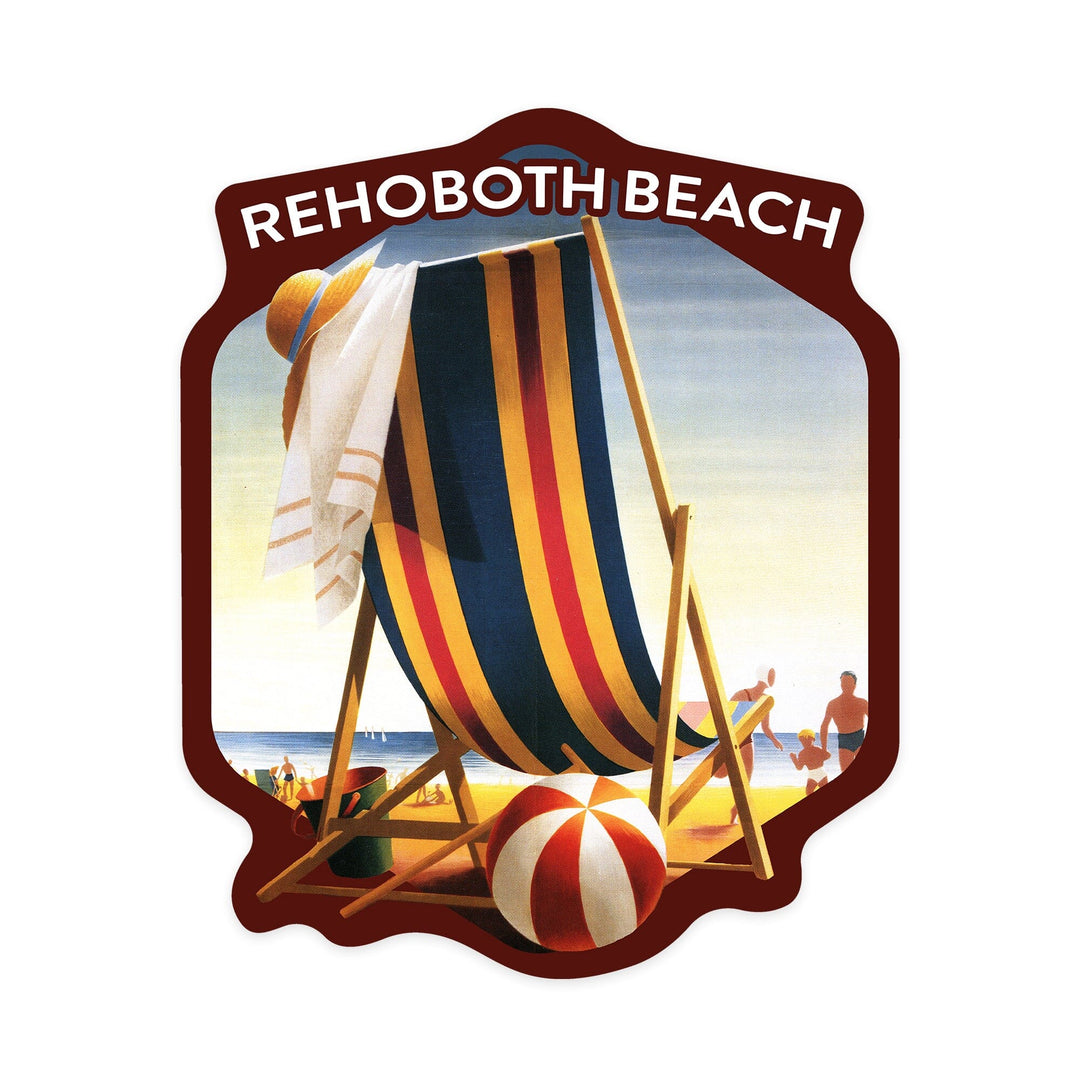 Rehoboth Beach, Delaware, Beach Chair and Ball, Contour, Vinyl Sticker Sticker Lantern Press 