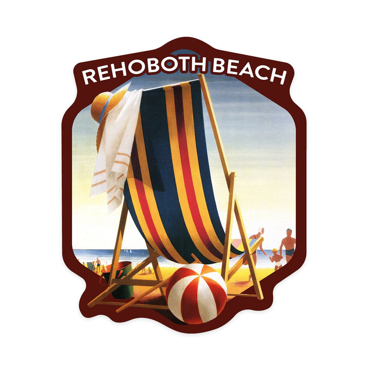 Rehoboth Beach, Delaware, Beach Chair and Ball, Contour, Vinyl Sticker Sticker Lantern Press 