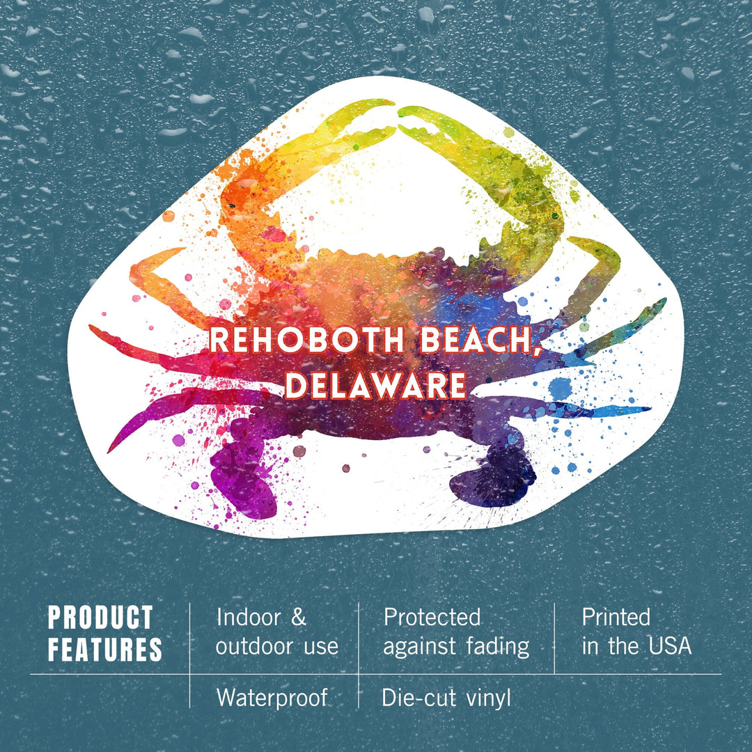 Rehoboth Beach, Delaware, Blue Crab, Abstract Watercolor, Contour, Vinyl Sticker Sticker Lantern Press 