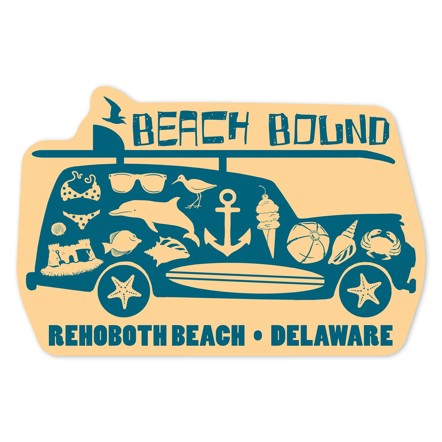 Rehoboth Beach, Delaware, Coastal Icons, Contour, Vinyl Sticker Sticker Lantern Press 