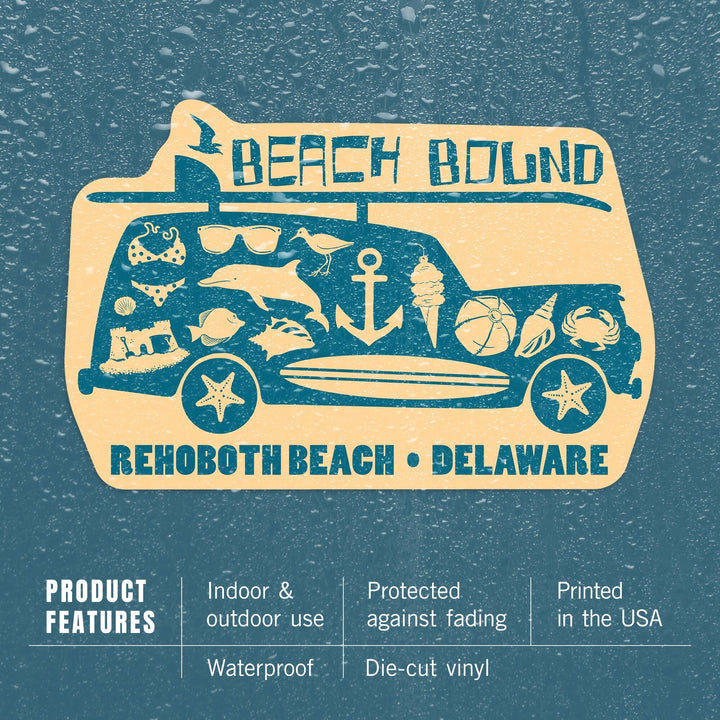 Rehoboth Beach, Delaware, Coastal Icons, Contour, Vinyl Sticker Sticker Lantern Press 