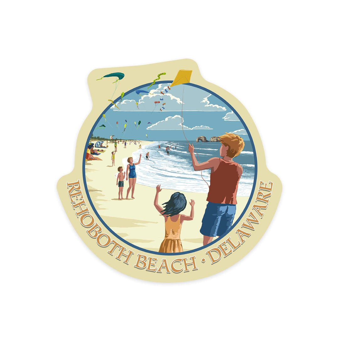 Rehoboth Beach, Delaware, Kite Flyers, Contour, Vinyl Sticker Sticker Lantern Press 