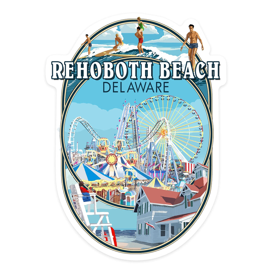 Rehoboth Beach, Delaware, Life is a Beautiful Ride, Surfboard, Contour, Vinyl Sticker Sticker Lantern Press 