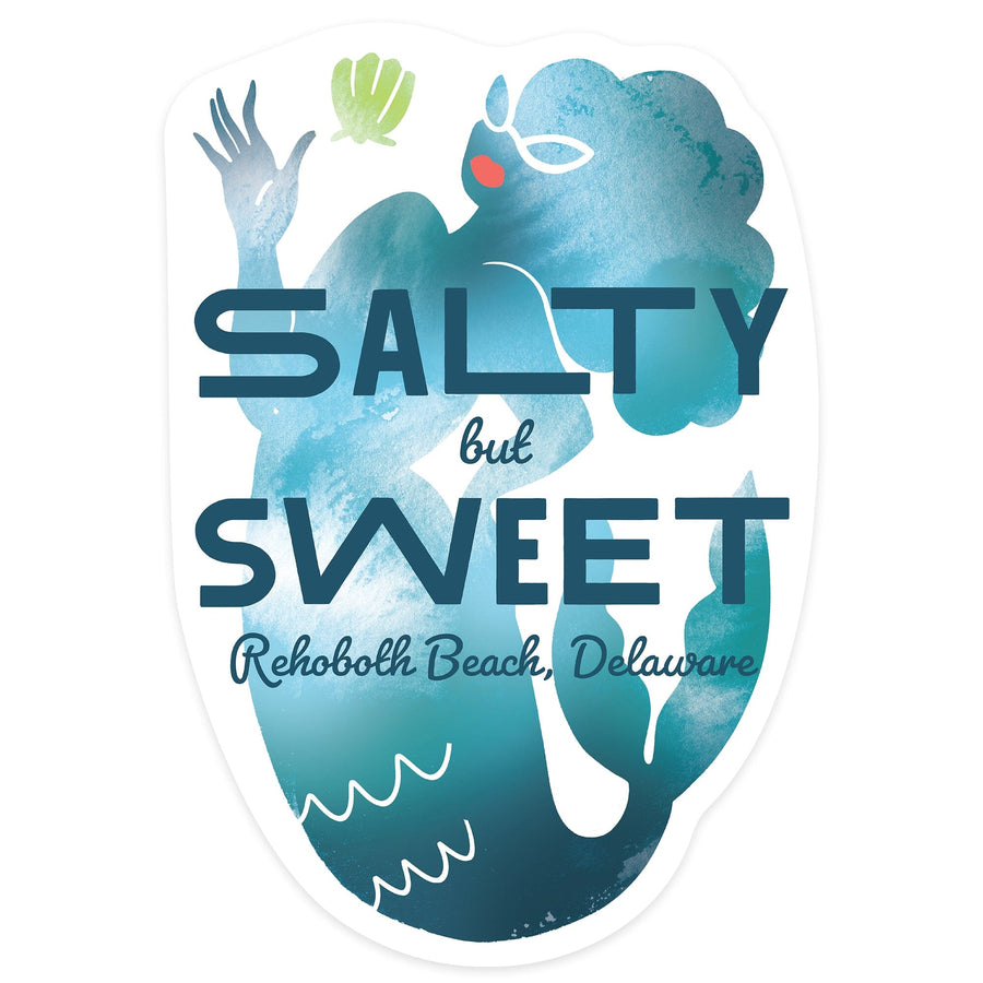 Rehoboth Beach, Delaware, Salty but Sweet = Mermaid, Contour, Vinyl Sticker Sticker Lantern Press 