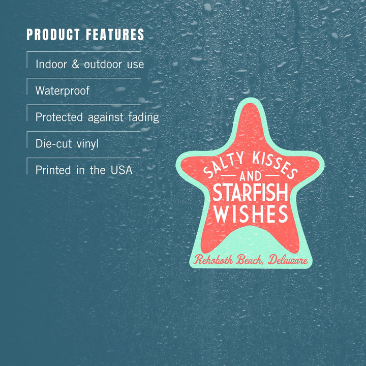 Rehoboth Beach, Delaware, Salty Kisses and Starfish Wishes, Simply Said, Contour, Vinyl Sticker Sticker Lantern Press 