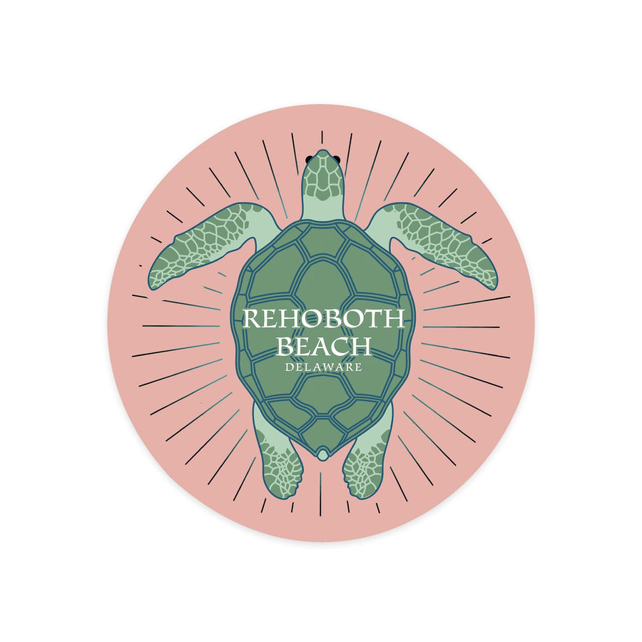 Rehoboth Beach, Delaware, Sea Turtle, Pink, Contour, Vinyl Sticker Sticker Lantern Press 