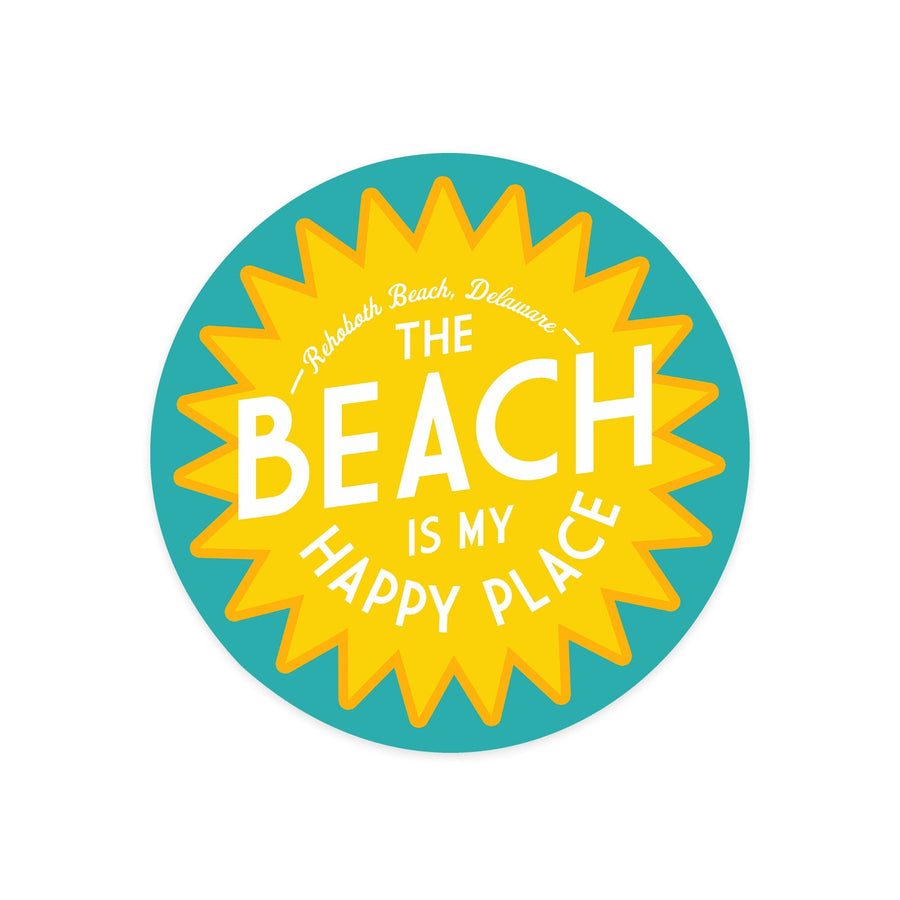 Rehoboth Beach, Delaware, The Beach Is My Happy Place, Sun, Simply Said, Contour, Vinyl Sticker Sticker Lantern Press 