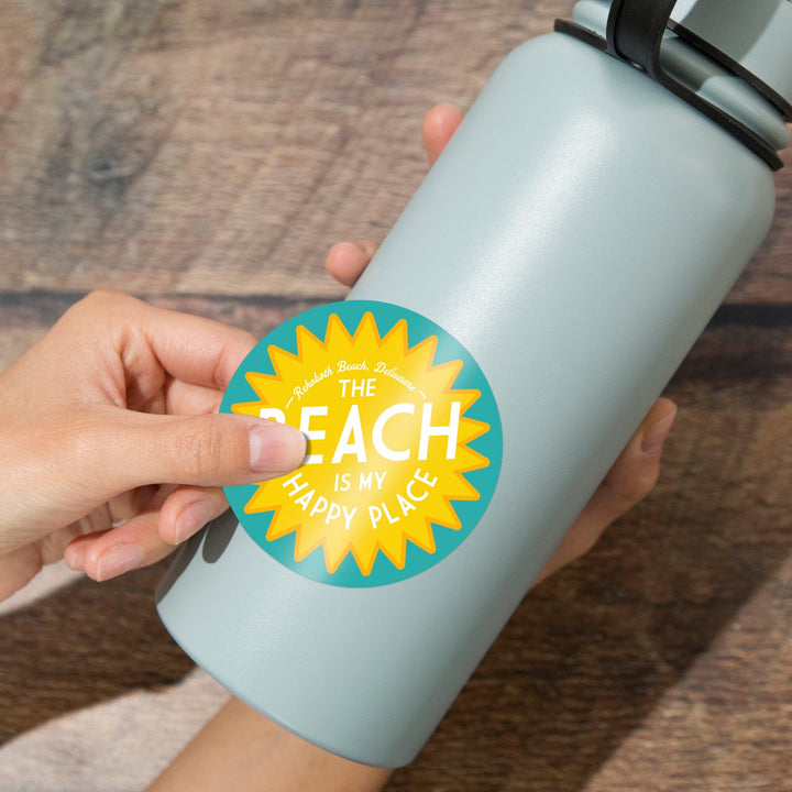 Rehoboth Beach, Delaware, The Beach Is My Happy Place, Sun, Simply Said, Contour, Vinyl Sticker Sticker Lantern Press 