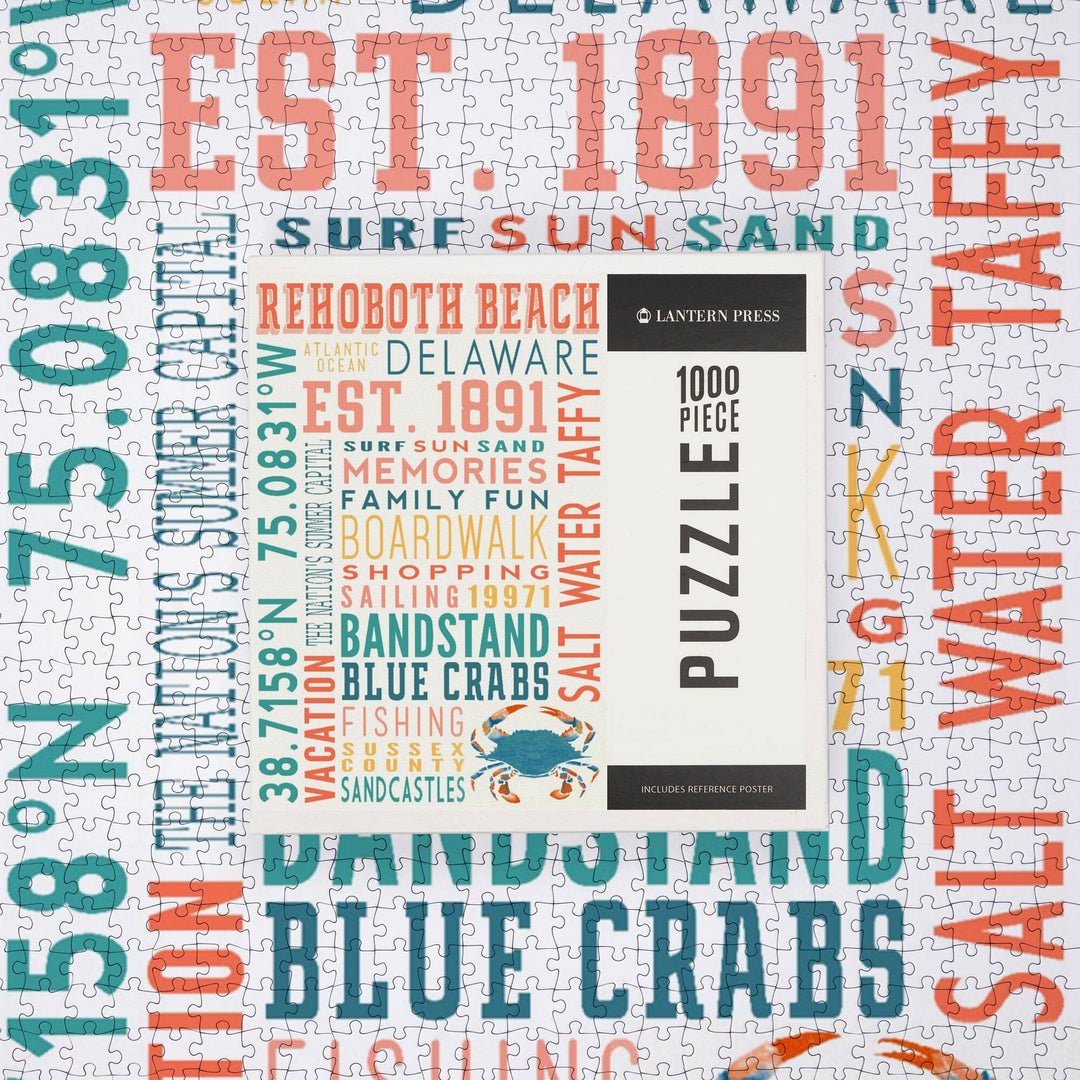 Rehoboth Beach, Delaware, Typography, Jigsaw Puzzle Puzzle Lantern Press 