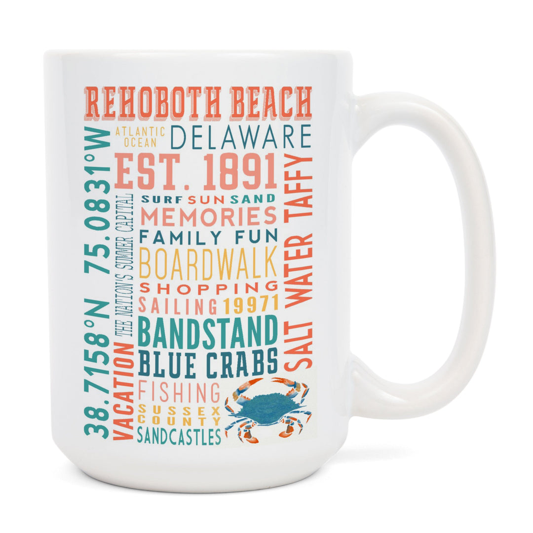 Rehoboth Beach, Delaware, Typography, Lantern Press Artwork, Ceramic Mug Mugs Lantern Press 