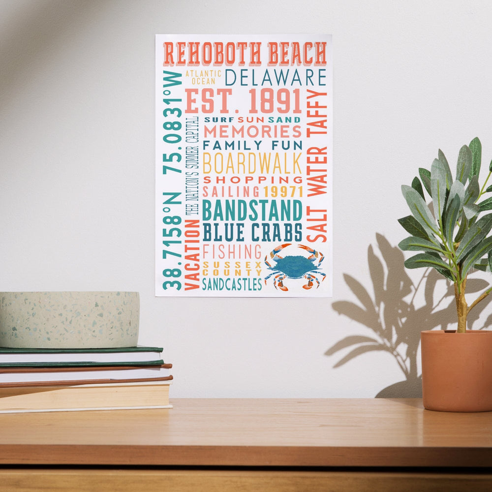 Rehoboth Beach, Delaware, Typography Stacked Series, Art & Giclee Prints Art Lantern Press 