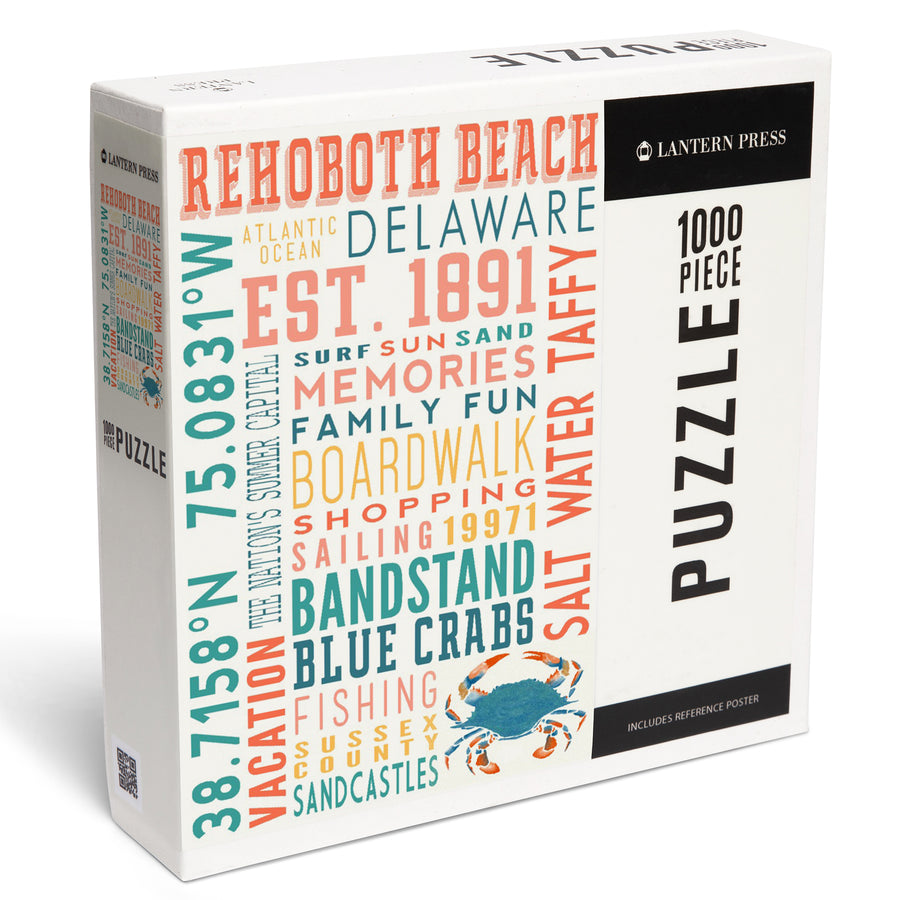 Rehoboth Beach, Delaware, Typography Stacked Series, Jigsaw Puzzle Puzzle Lantern Press 