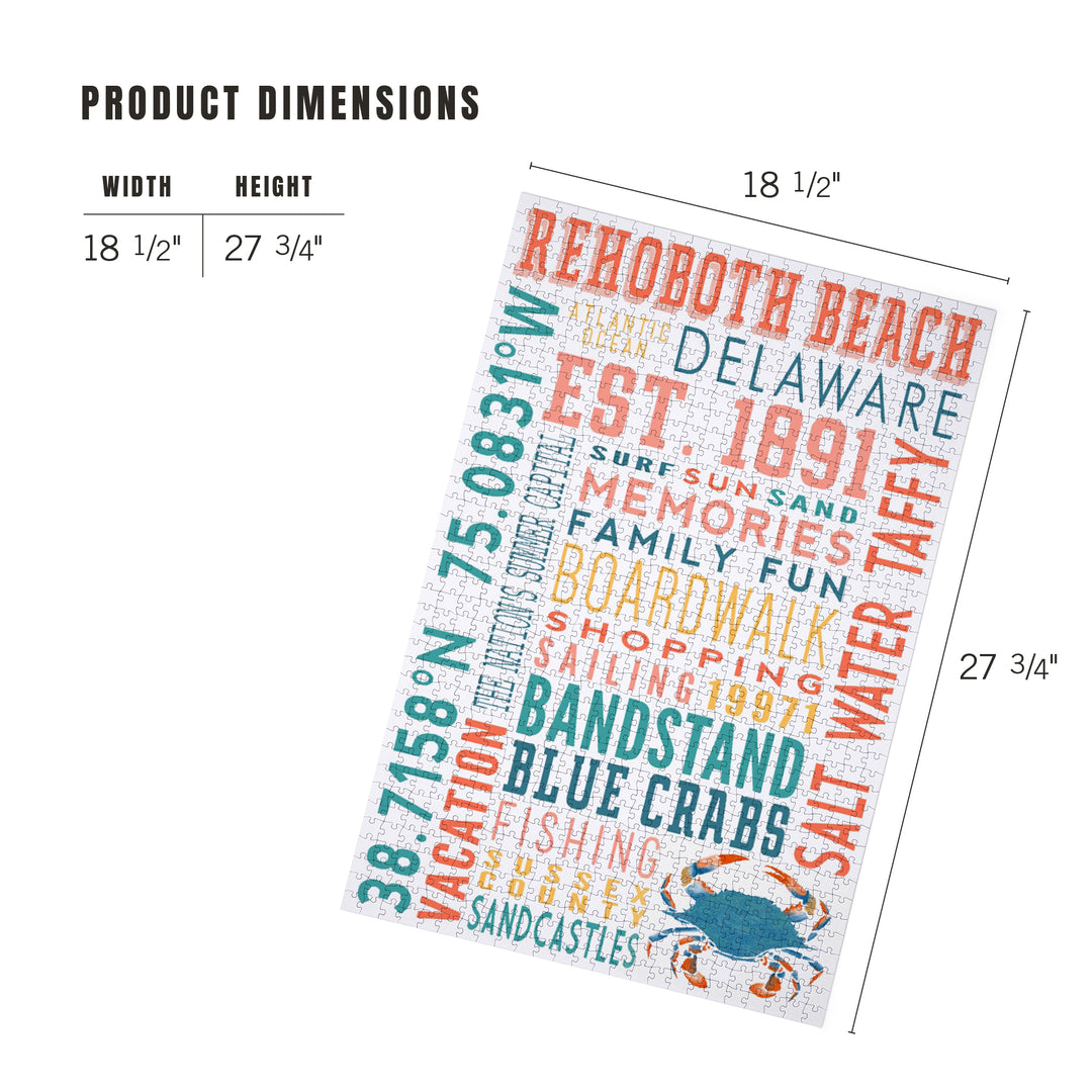 Rehoboth Beach, Delaware, Typography Stacked Series, Jigsaw Puzzle Puzzle Lantern Press 