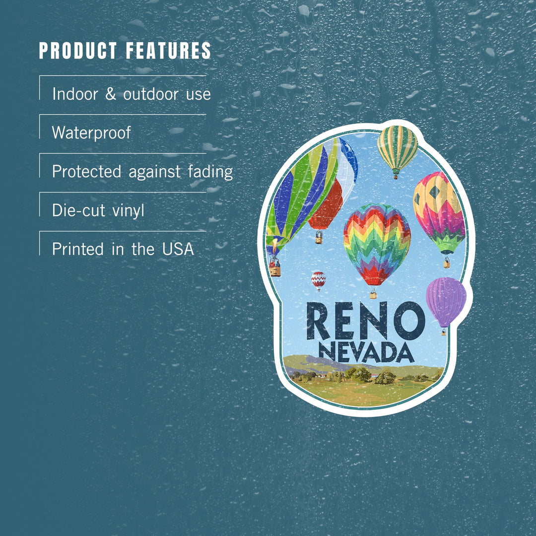 Reno, Nevada, Hot Air Balloons, Contour, Lantern Press Artwork, Vinyl Sticker Sticker Lantern Press 