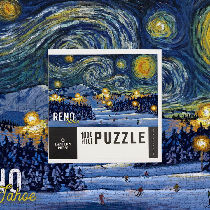 Reno, Nevada, Starry Night, Ski Resort with Mountain, Jigsaw Puzzle Puzzle Lantern Press 