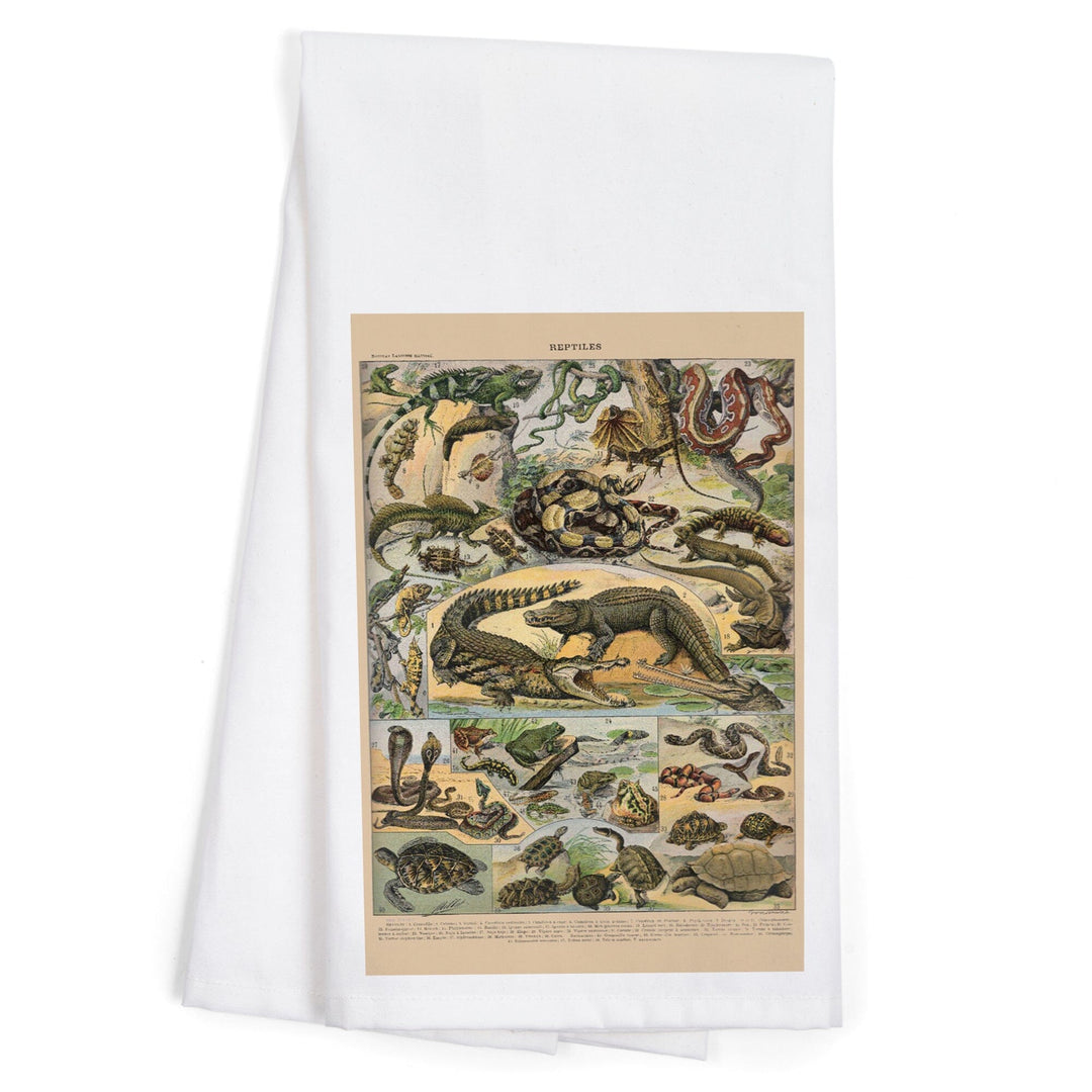 Reptiles, A, Vintage Bookplate, Adolphe Millot Artwork, Organic Cotton Kitchen Tea Towels Kitchen Lantern Press 