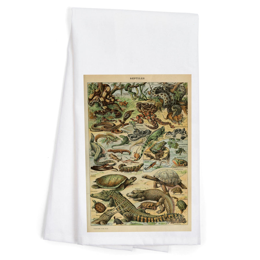 Reptiles, B, Vintage Bookplate, Adolphe Millot Artwork, Organic Cotton Kitchen Tea Towels Kitchen Lantern Press 