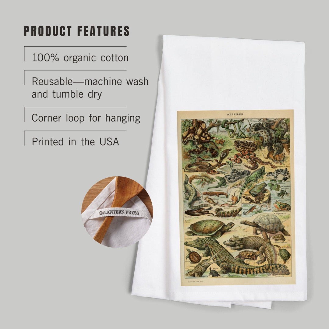 Reptiles, B, Vintage Bookplate, Adolphe Millot Artwork, Organic Cotton Kitchen Tea Towels Kitchen Lantern Press 