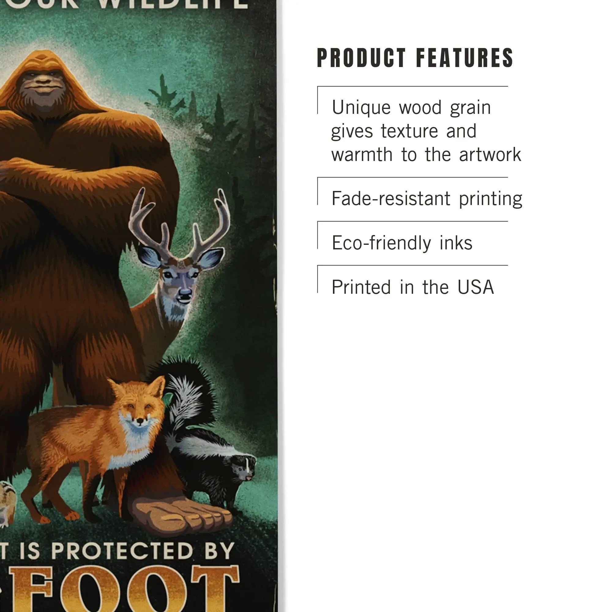 Respect Our Wildlife, Bigfoot, Lantern Press Artwork wood signs