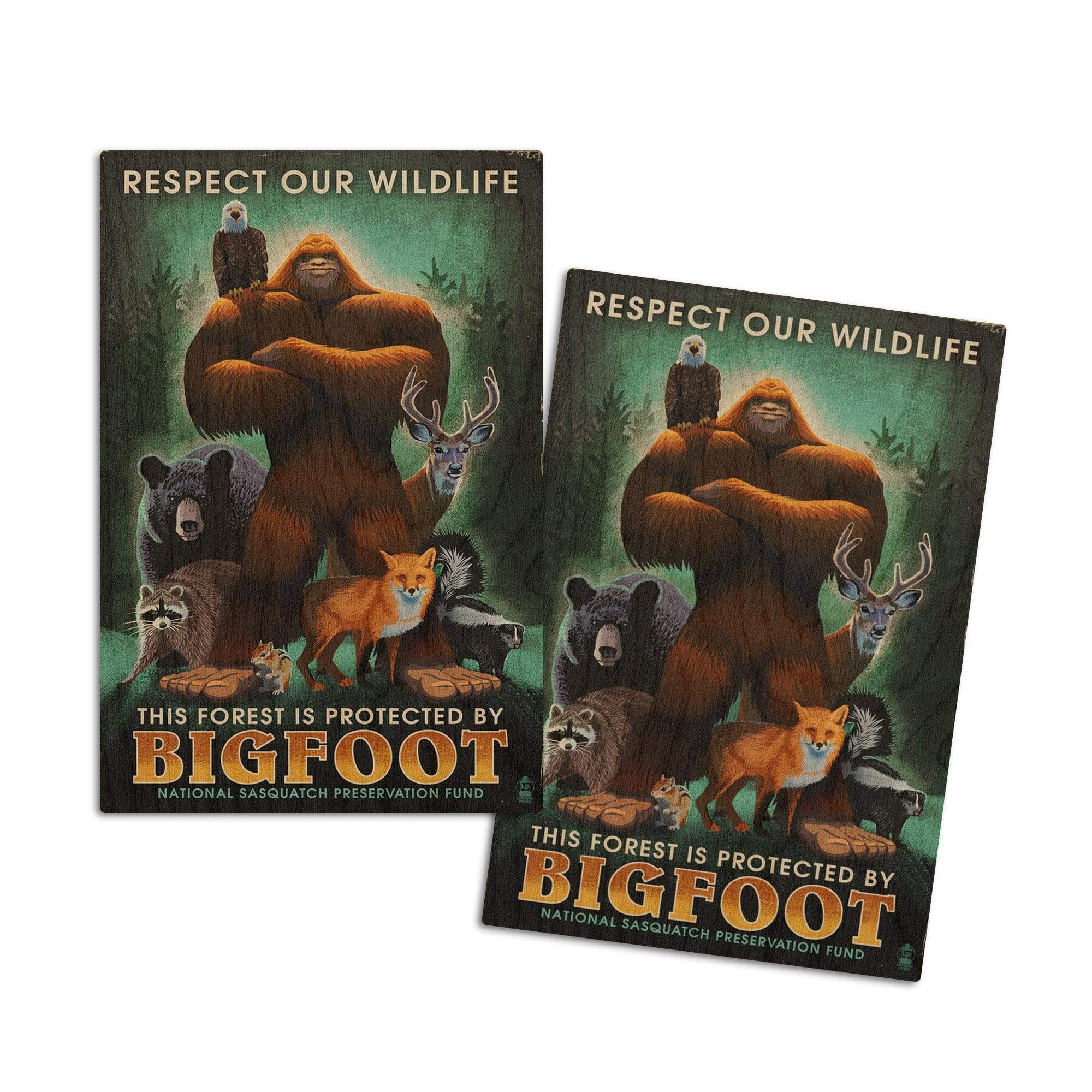 Respect Our Wildlife, Bigfoot, Lantern Press Artwork wood signs