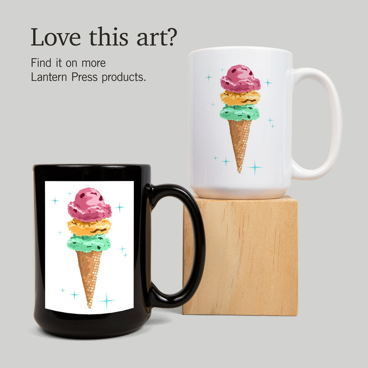 Retro Ice Cream Cone, Lantern Press Artwork, Ceramic Mug Mugs Lantern Press 
