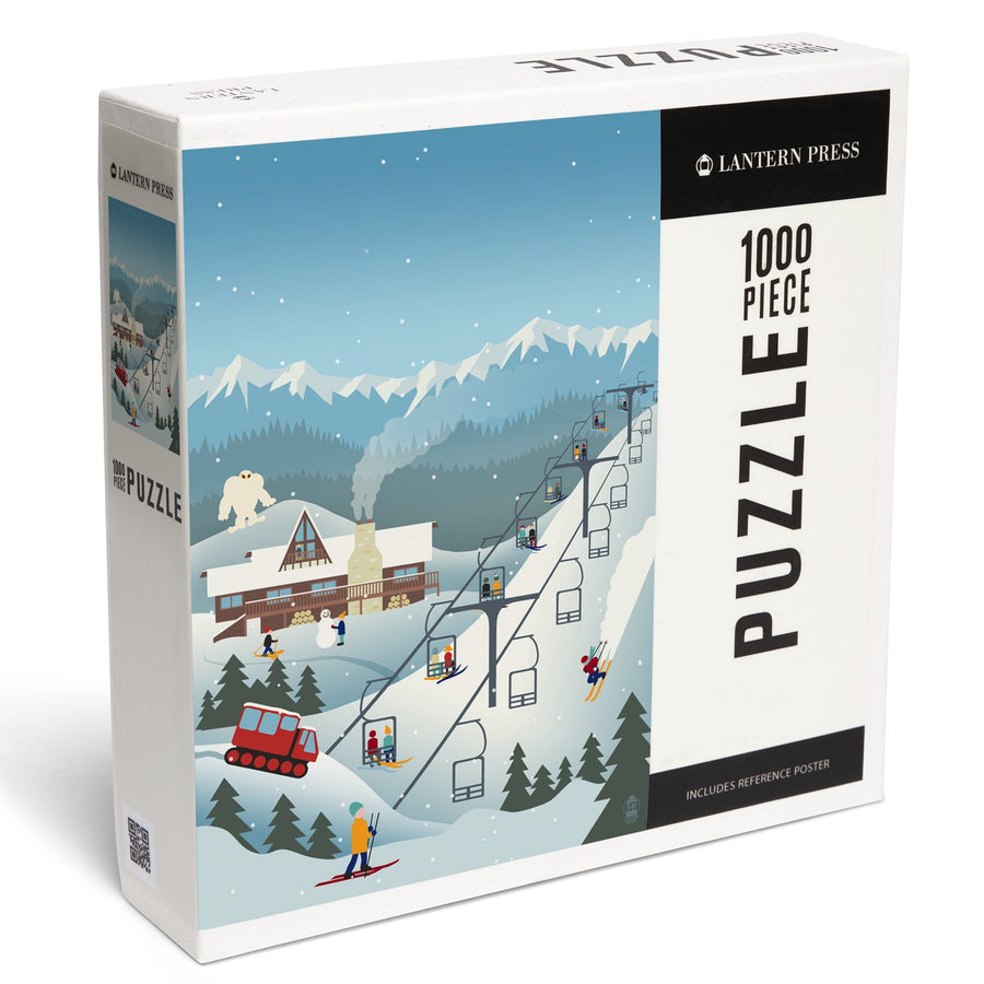 Retro Mountain Town, Jigsaw Puzzle Puzzle Lantern Press 