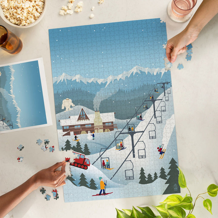 Retro Mountain Town, Jigsaw Puzzle Puzzle Lantern Press 