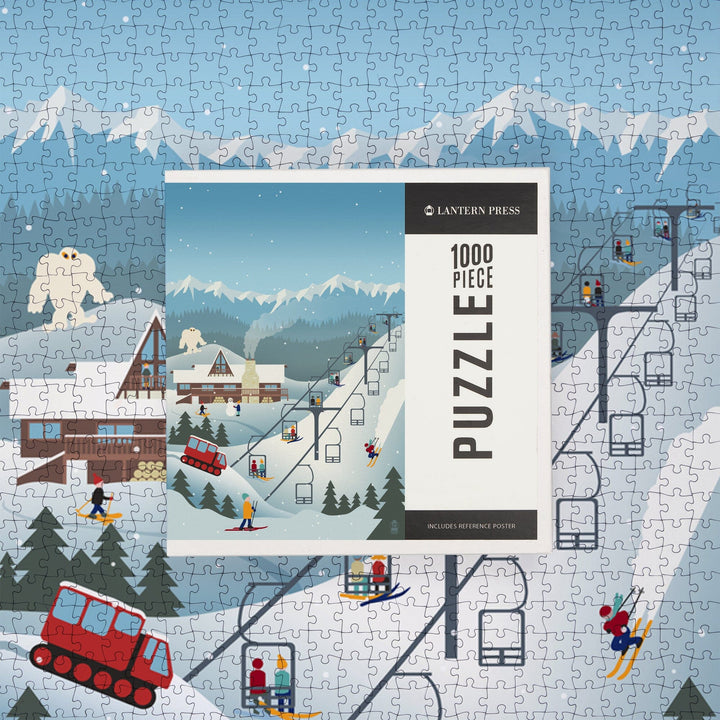 Retro Mountain Town, Jigsaw Puzzle Puzzle Lantern Press 